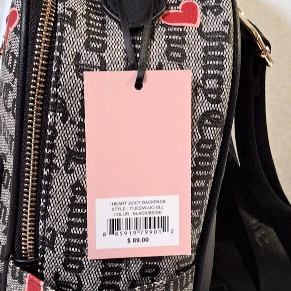 Juicy Couture I Heart Juicy Backpack Black /Beige /Red NWT - Picture 6 of 9